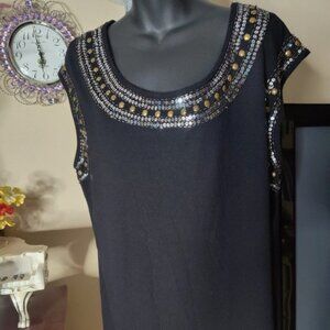 Ana Top Round New Neckline Gold-tone Studs Silver Sequin Size 1X